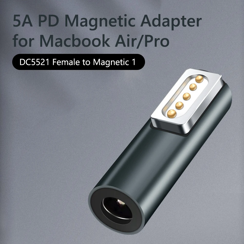 Magnetic Adapter 5A PD DC5521 Female to Magnetic Adapter for Apple Macbook Air/Pro Charging Magnet Plug Converter