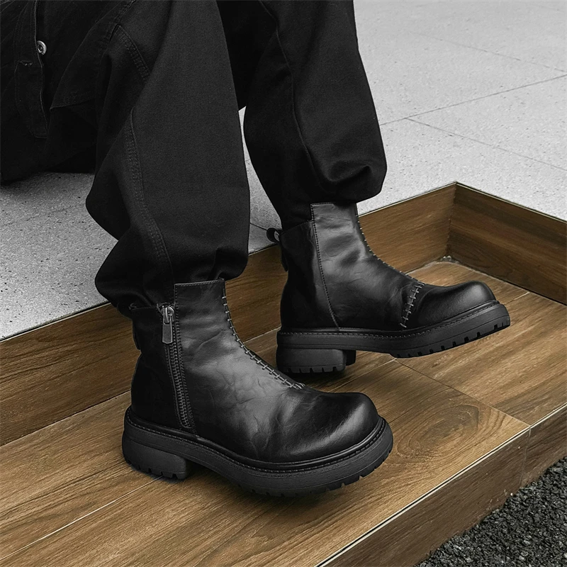 

Men Business Chelsea Boots Black Men Square-toed Thick-heeled High-top Fashionable Ankle Boots British Social Boots Men