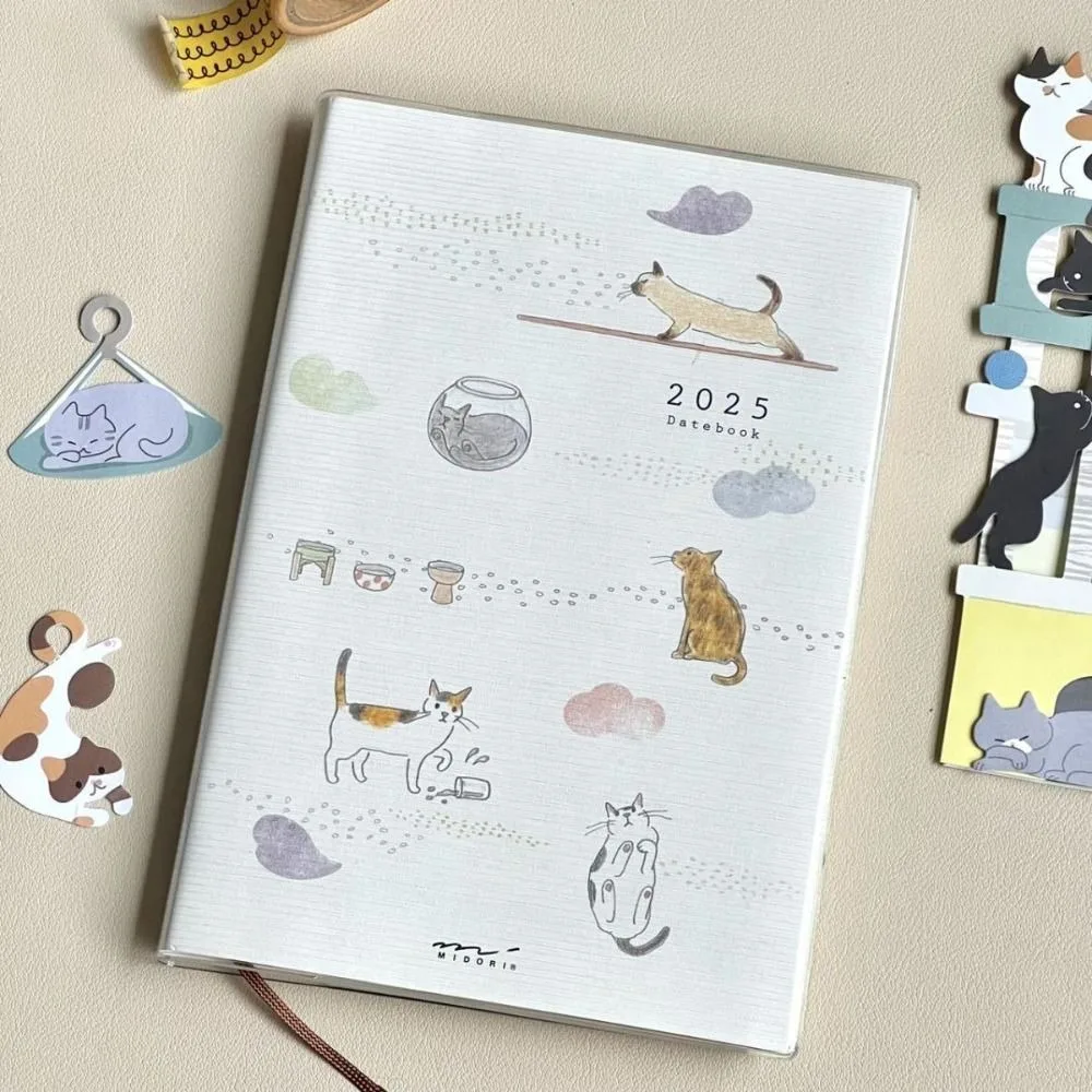 Student Cute Cartoon Cat Pattern Agenda Book 2025 Planner Notebook Color Page Animal Cat Agenda Book Monthly Schedule Datebook