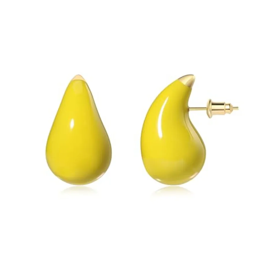 

Teardrop 14K Gold Plated 925 Sterling Silver Post Hoop Earrings for Women Enamel Colored Waterdrop Dupes Trendy Earrings Lightw