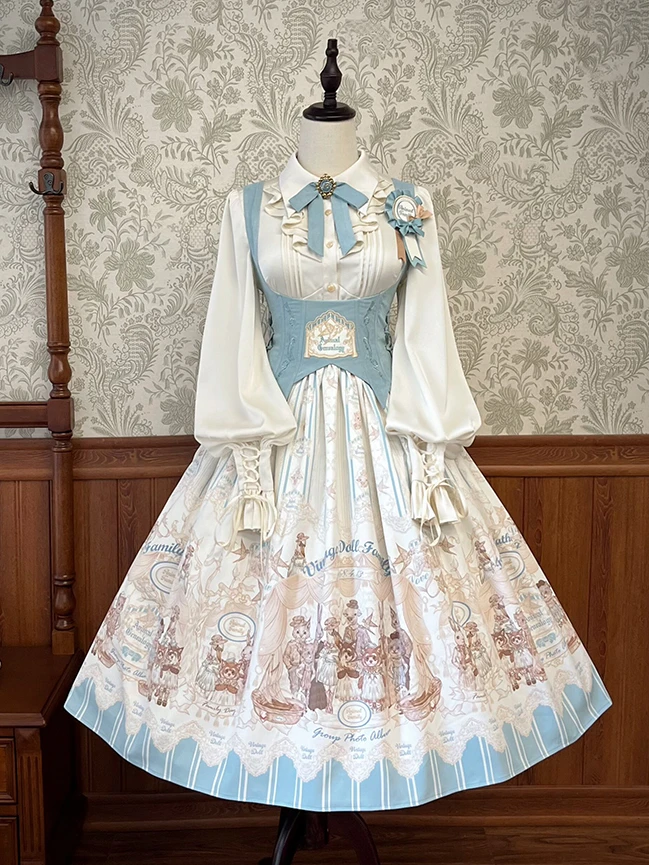 Imagem -03 - Vintage Lolita Doll House Dress Cintura Estampada Bordado Apoio ao Peito Jsk Dress por Alice Girl Pre-order