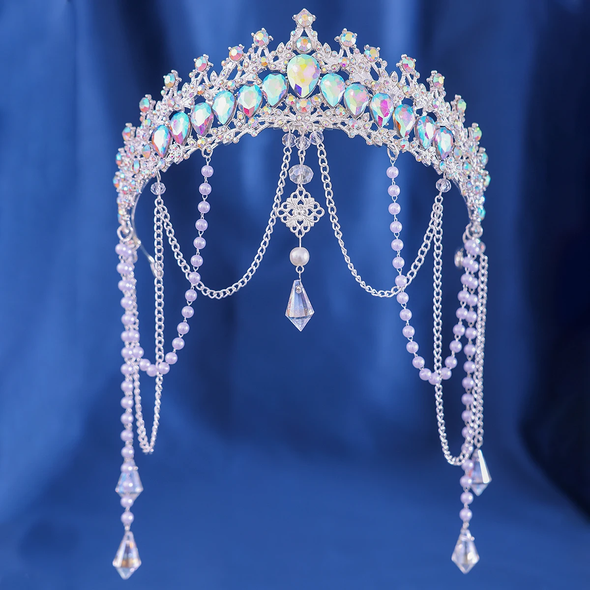 Baroque Vintage Crystal Rhinestone Tiaras Crowns Handmade Tassel Pearls Princess Queen Diadems Wedding Bridal Hair Accessories