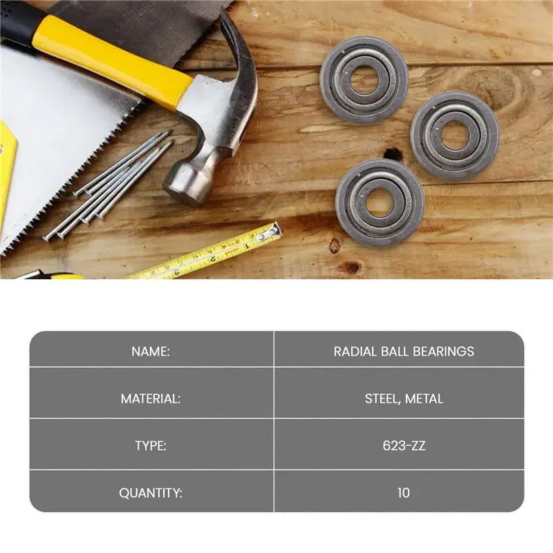 ABJL-10 Pieces Miniature Radial Ball Bearings 623ZZ 3X10x4mm For RC Car Practico