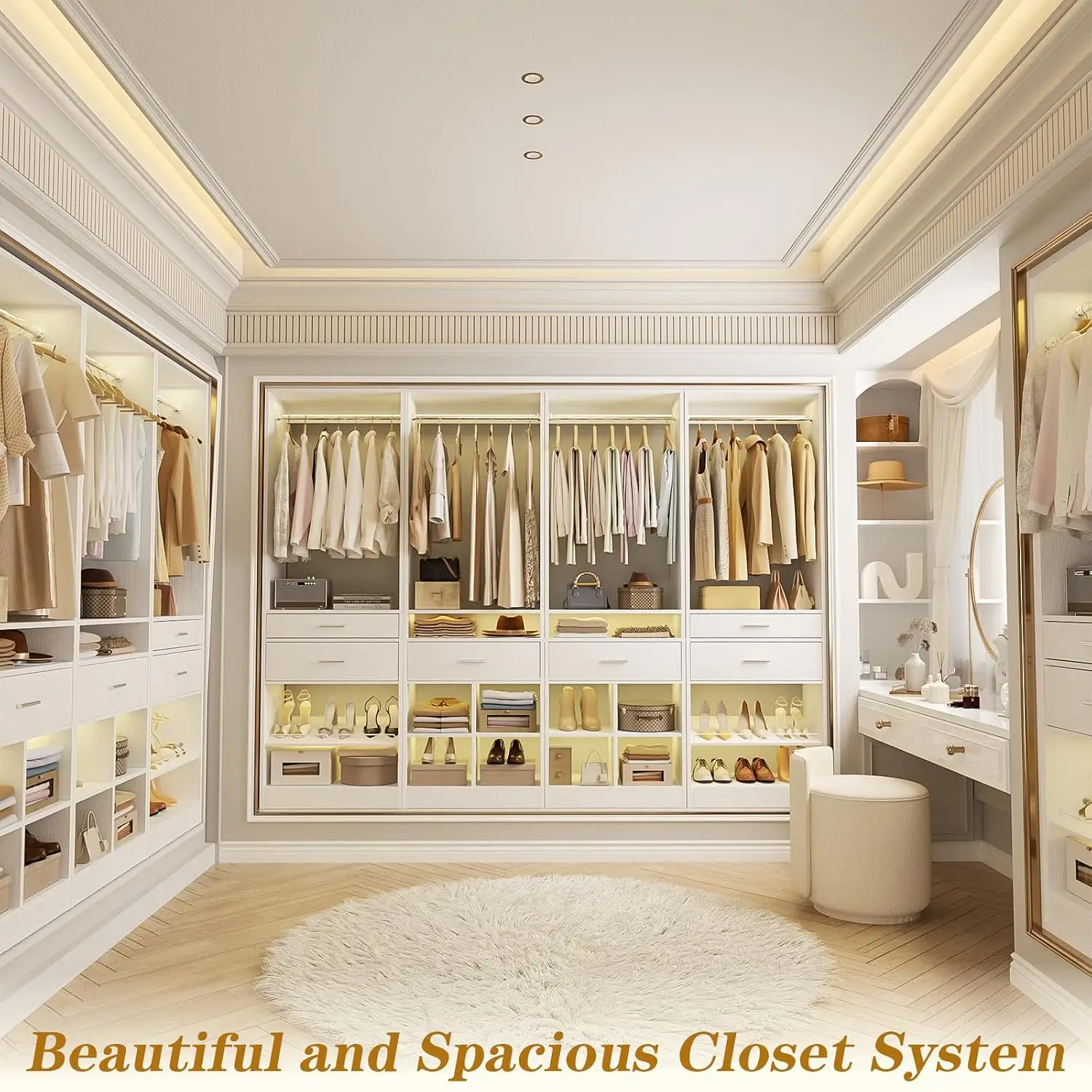 Closet Organizer with 6 Drawers, Hanging Rods, Shoe Rack & Cube Storage, Easy Assembly Wardrobe, Set of 4, Customized