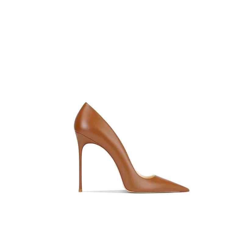 Caramel 2025 Spring Season New Leather Design with Fine Heels and Sharp Points Exquisite High Heels for Women