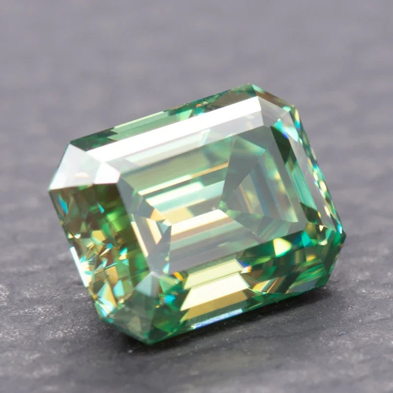 Moissanite Stone Natural Colour Emerald Cut Yellow Green Color VVS1 with GRA Certificate Gemstone Charms Jewelry Making Material