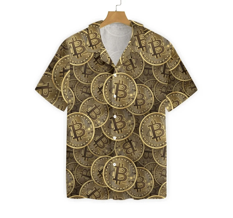 

Summer Bitcoin Men's Vocation Lapel Camisa Oversized Hawaiian Shirts 3d Printed Fashion Man Women Beach Short Shirts For Men Top