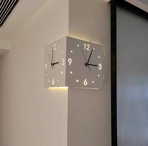 Modern Corner Double-sided Wall Clock, Creative and Simple Living Room, No Punching, Fashionable Yang Corner Clock