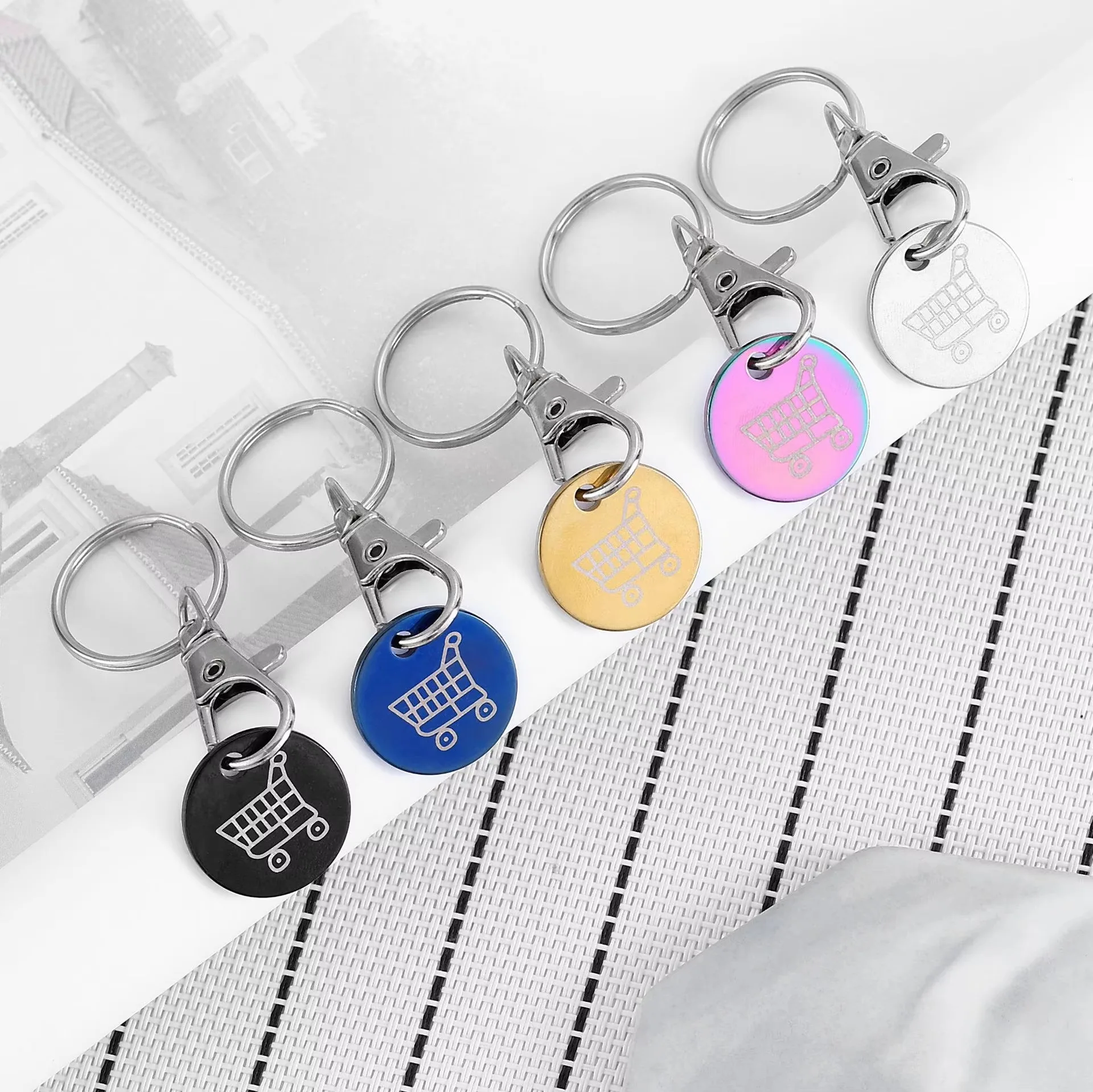 Shopping Cart Token Keychain Metal Ring Small Gofts Ornament Stainless Steel Trolley Tokens Coin Pendant