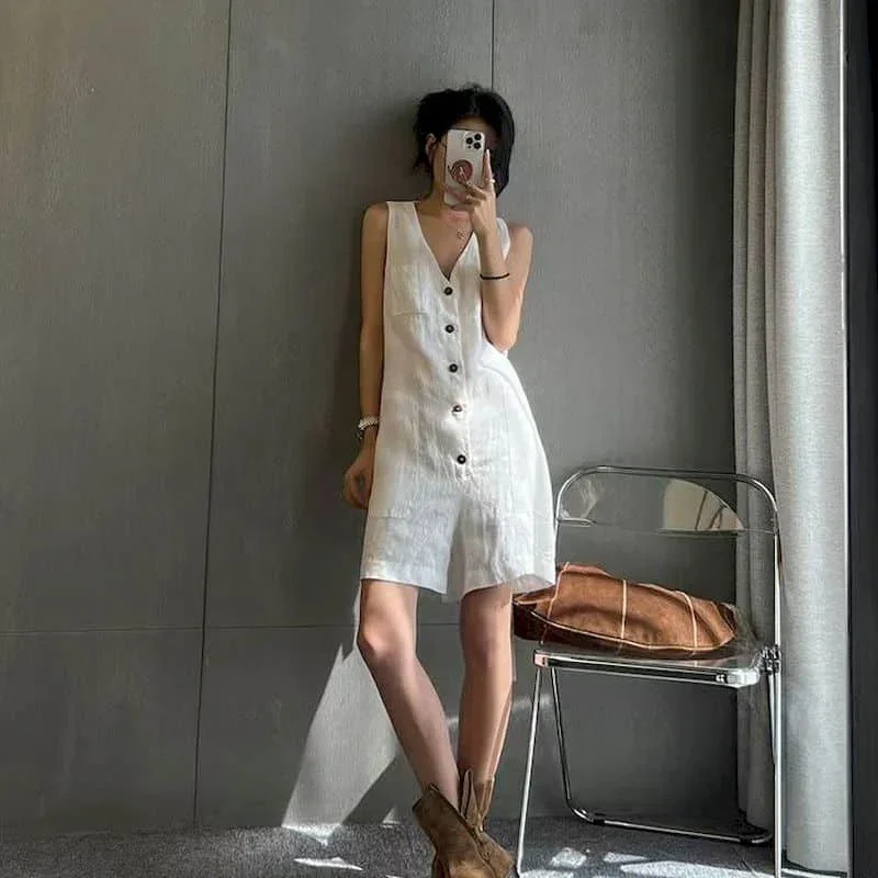 Pop V-neck Jumpsuit Wide Leg Shorts Bodysuit High Waist Loose Workwear Pants Overall Large Size Playsuit Women Clothing One-piec