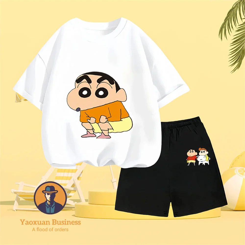 

Lightweight Cool Summer Pure Cotton 2D Crayon Shin Chan Cartoon Round Neck Boys Girls Casual Outfit