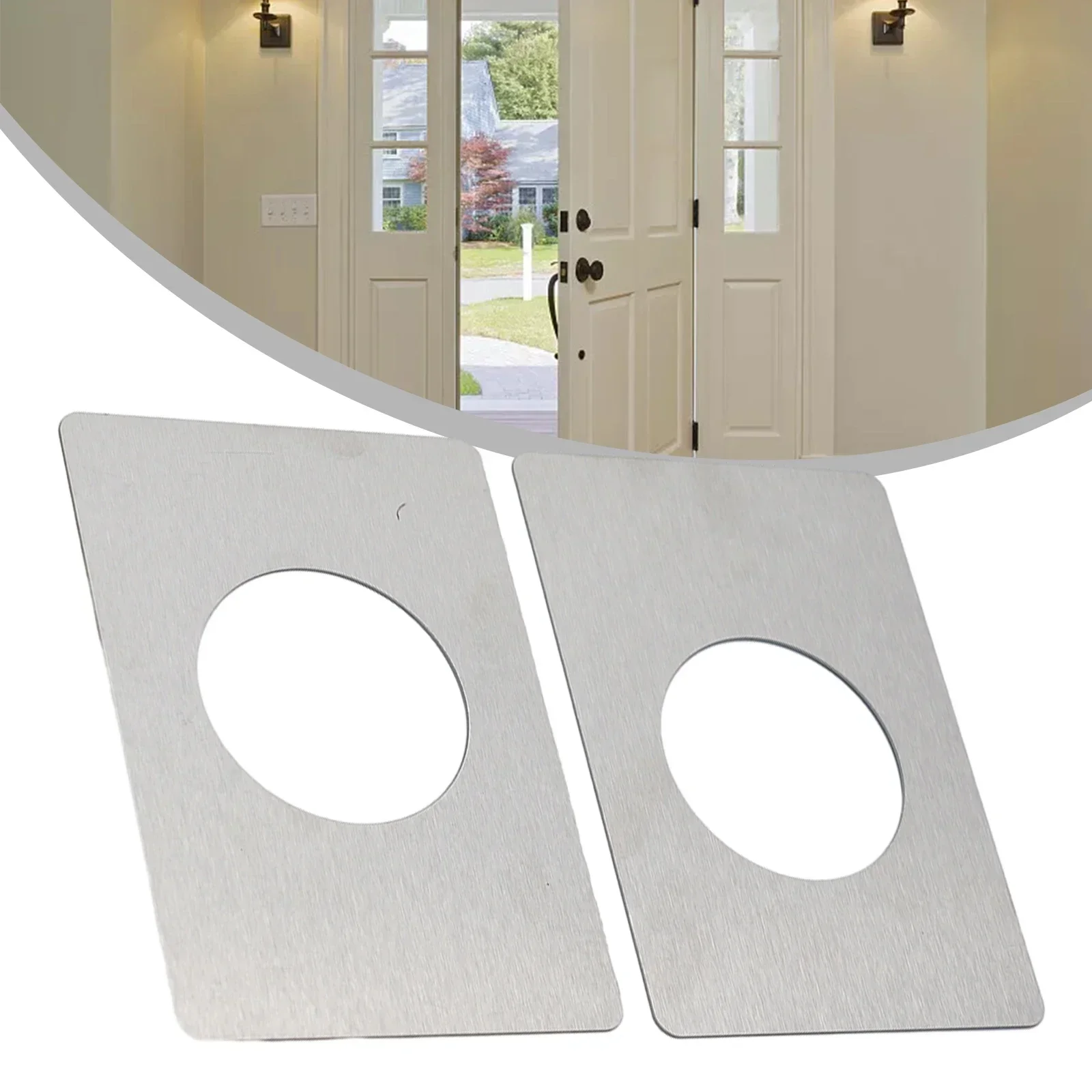 Tools Doors Lock Plate Rust Resistant Silver Stainless Steel With Tape 2Pcs Deadbolt Door Knob Rounded Corners