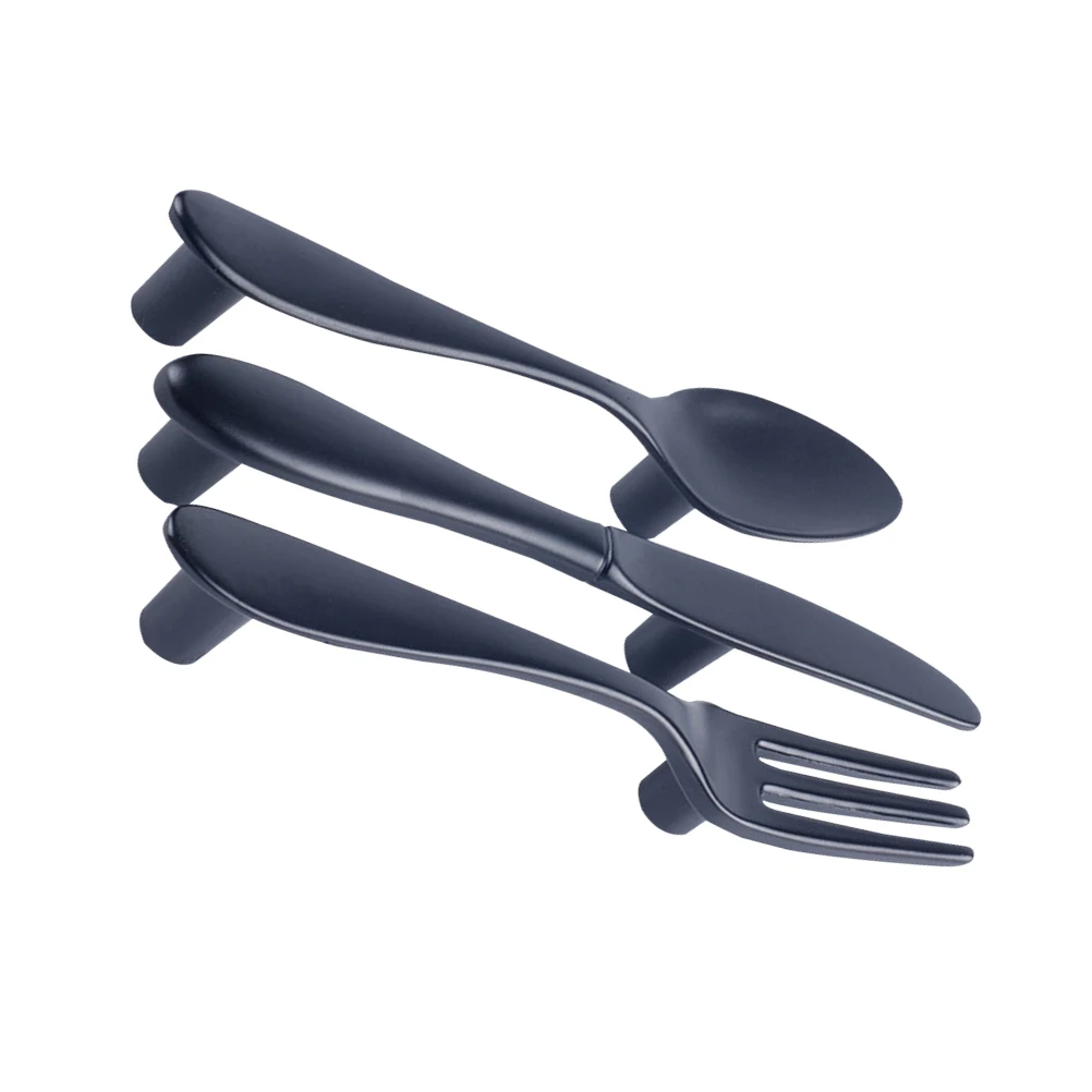 

3Pcs Knife Fork Spoon Furniture Handles Creative Zinc Alloy Cabinet Pulls Modern Home Decor Drawer Knobs Black