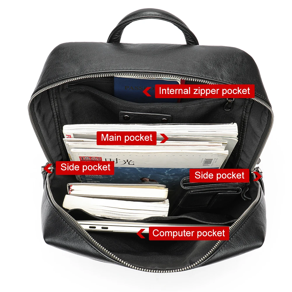WESTAL 15.6 Inch Laptop Bag Waterproof Backpack Genuine Leather School Bag Boys Rucksack Handbags Business Travel Notebook Bag image 3