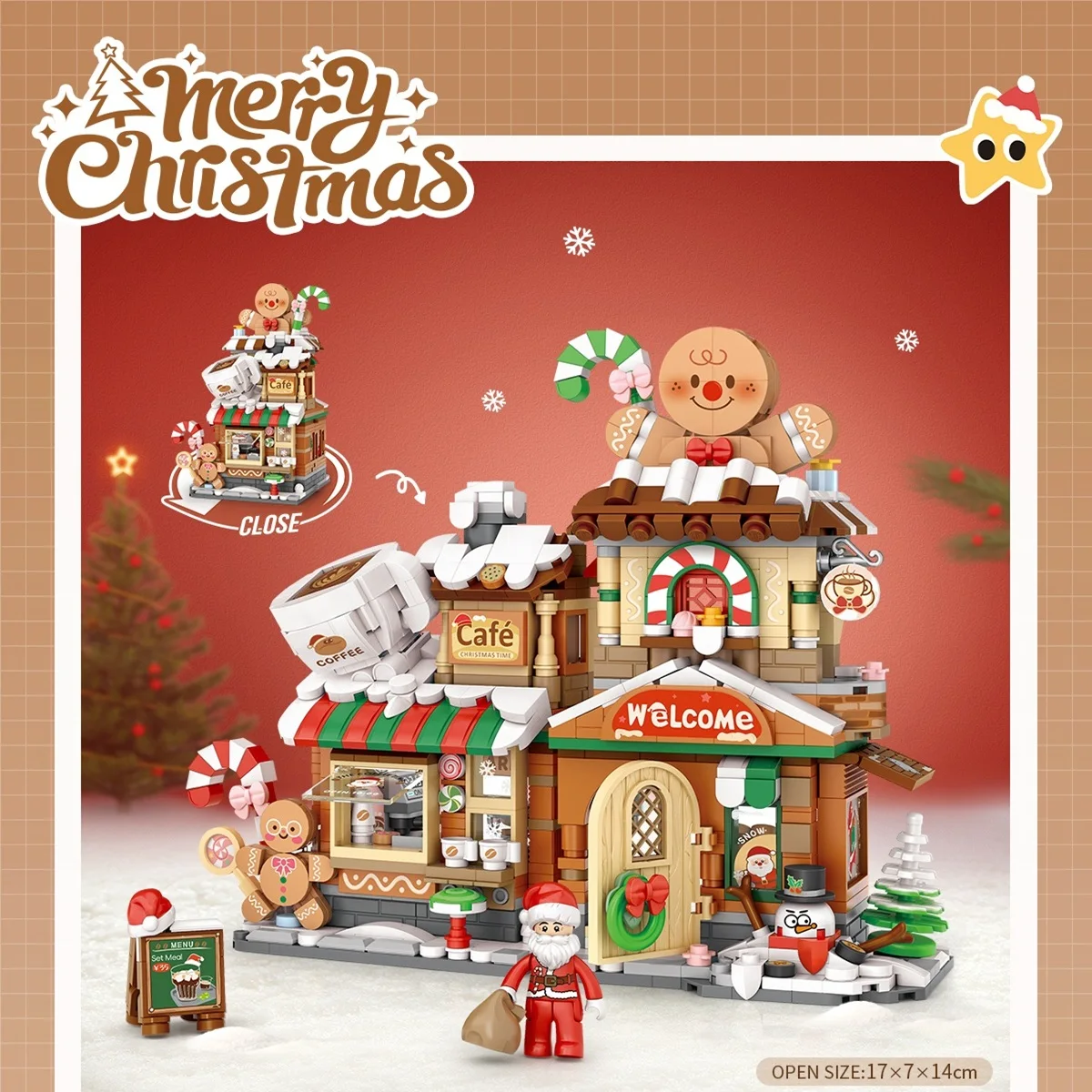 Christmas building blocks toys and gifts, street scene panda gingerbread house model ornaments, children's Christmas gifts