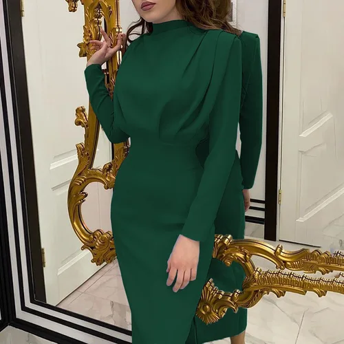 Imagen 1 del producto Vestido Largo de Manga Larga, Elegante, Ajustado a la Cintura, de Color Sólido, Nueva Moda Primavera 2026