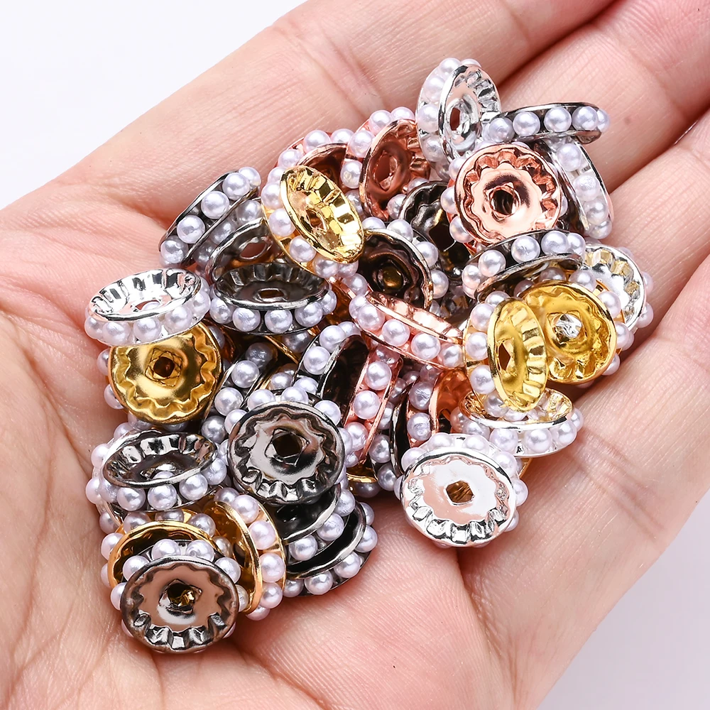 10-30 Stück 10/12/15MM Kunstperlen-Legierungs-Abstandsperlen, gemischte metallische Rondelle-Blumenperlen für DIY-Schmuckherstellung, Armbänder, Halsketten – Detail 2