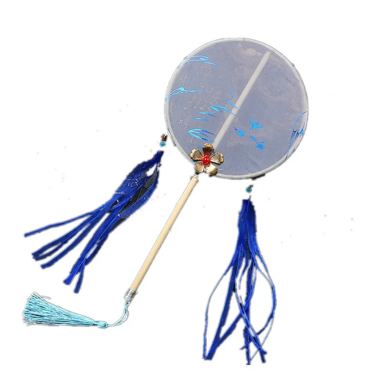 New Antique For Palace Fan Hanfu Handmade Round Fan Children\'s Long Handled Palace Fan With A Diameter Wedding Favors Gifts