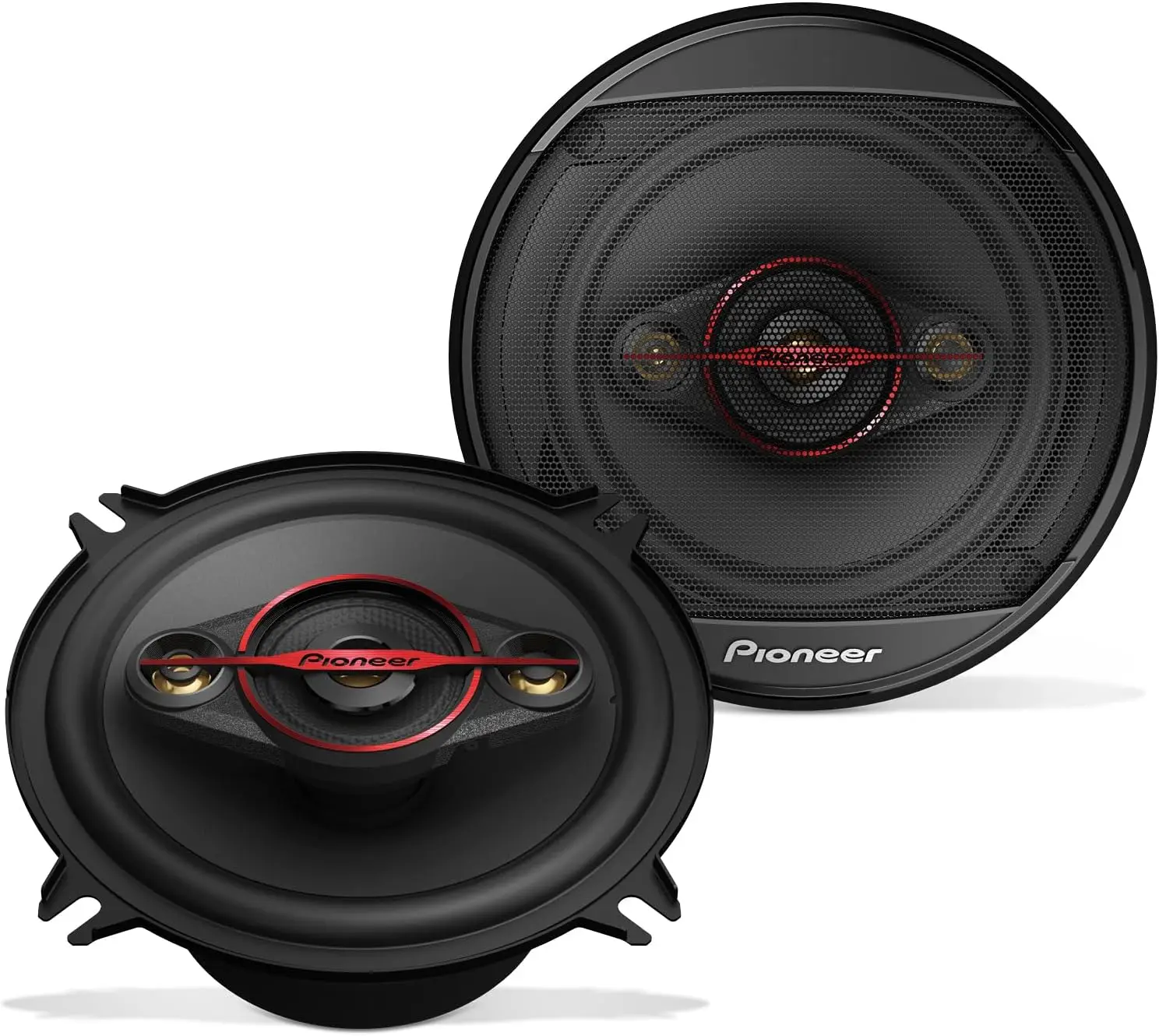 

4-Way Coaxial Car Audio Speakers Pair, 5-1/4" Round, 300W Max Power, Black and Red