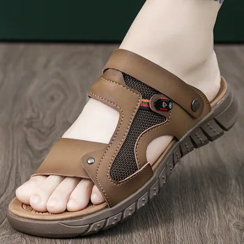 남성용 야외 메쉬 비치 슈즈, 청소년 통기성 미끄럼 방지 부드러운 밑창, 캐주얼 샌들, 이중 목적 운전 슬리퍼, 여름 패션