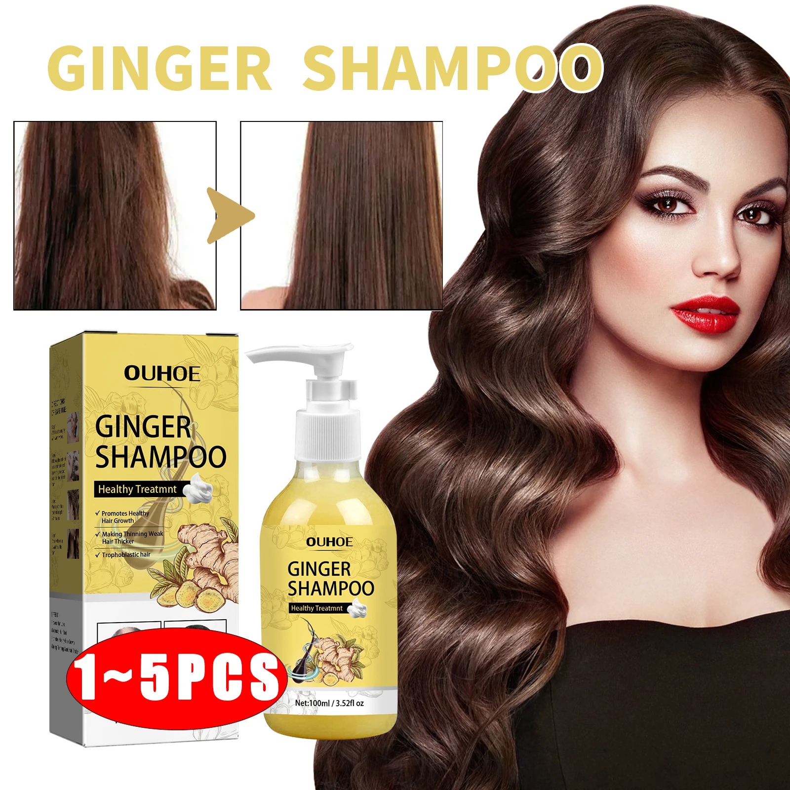 Ginger Hair Shampoo Hair Thickener Fluffy Smoothing Scalp Repair Dry Anti Itching Dandruff Frizz Anti Hair Loss Shampoo HairCare