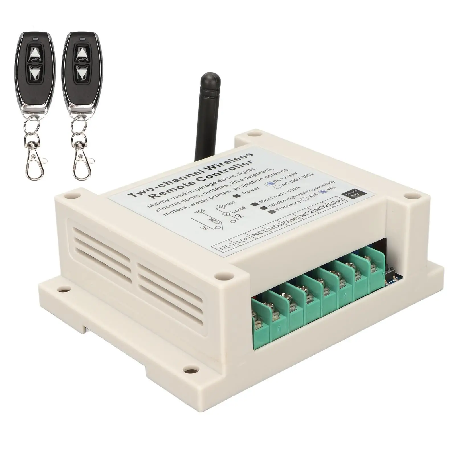 Ricevitore trasmettitore relè interruttore telecomando Wireless 433MHz 30A DC12V-36V 2CH