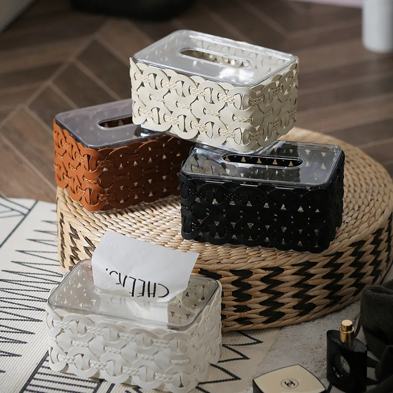 

Acrylic Leather Woven Tissue Box Light Luxury Napkin Holder Living Room Paper Holder Household Acrylic Hand Wiping Paper Box