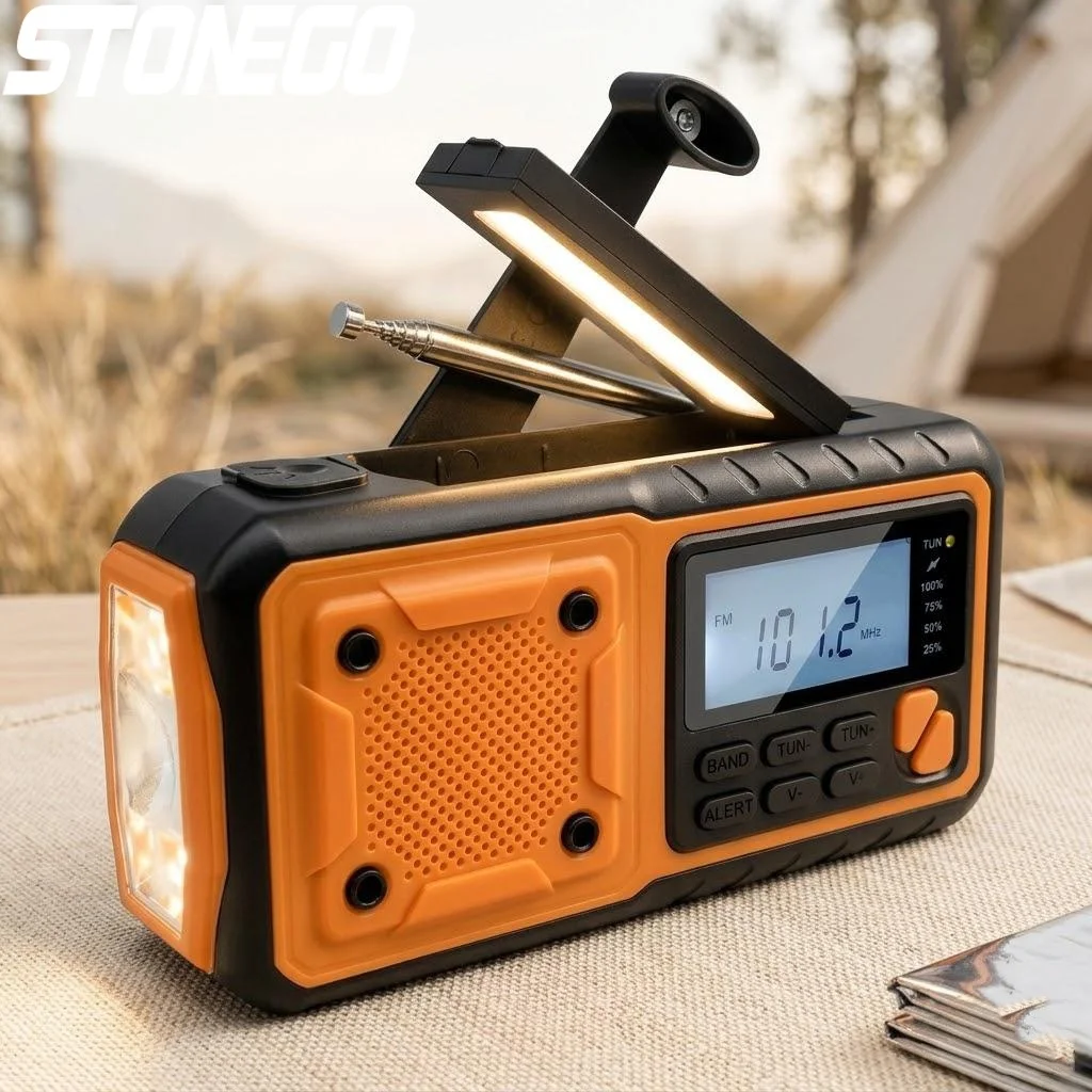 

Портативное зарядное устройство 4000 мАч с солнечной батареей, AM/FM-радио, LED-фонариком, для кемпинга и экстренных ситуаций