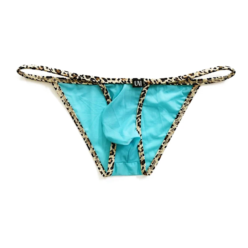 

Men's Low Waist Nylon Briefs with Strings Leopard Print Micro Bikini Style Underwear Thin Ultra Slip Push-Up with Bulge Pouch
