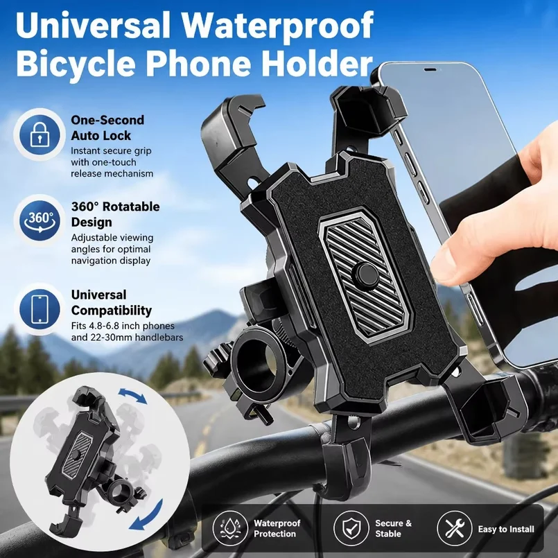 Motorcycle Bicycle Phone Holder 360° Rotation Auto Lock Shockproof Universal Handlebar Mount Bike GPS Navigation Cycling Accesso