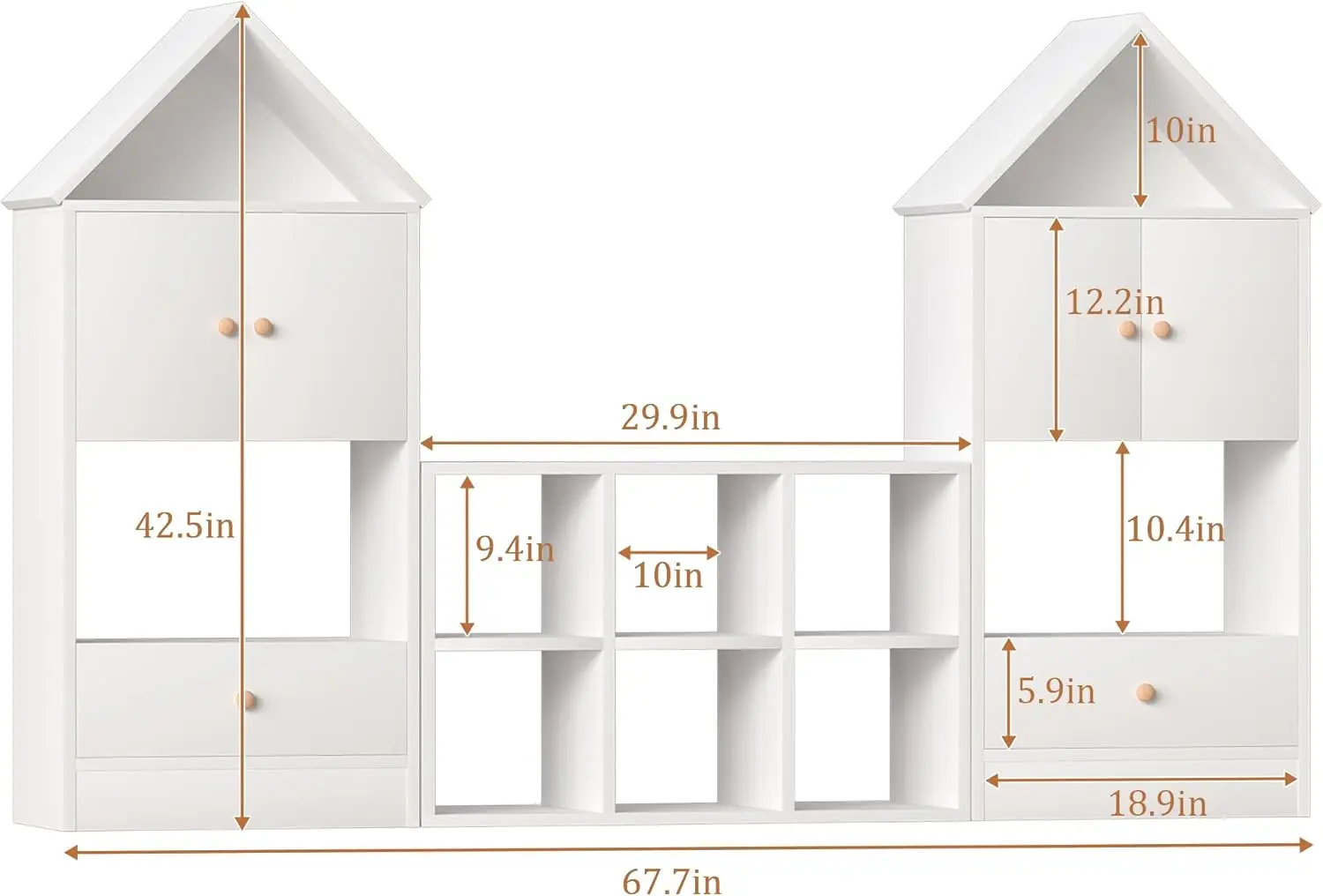 Kids Bookshelf And Toy Storage Organizer, Bookshelf And Bookcase With 6 Storage Cubes And Spacious Top Shelf, 2 House-Shaped