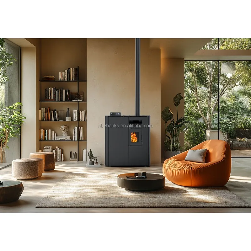 NB-P05 Modern Designed Steel Pellet Stove With Remote Control Indoor Fireplaces For Small Home Or Apartment