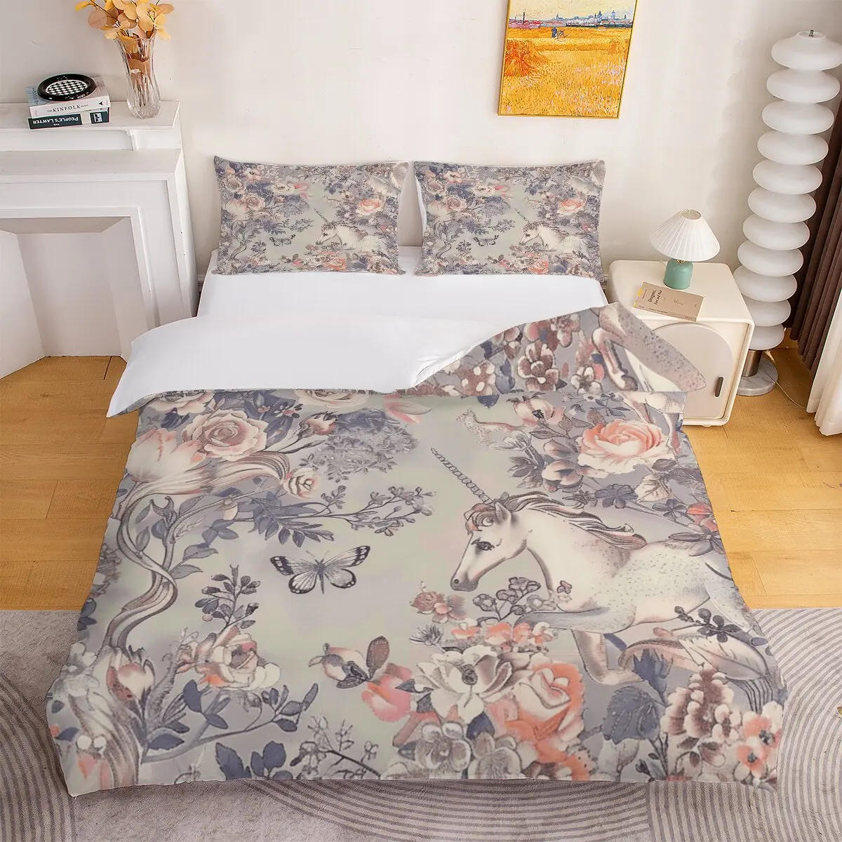 Unicorns  duvet cover   foxes  1 duvet cover and 2 pillowcases