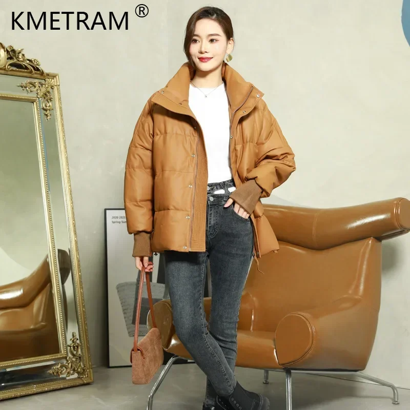 100% Genuine Sheepskin Jacket Women Winter 2024 Warm Down Jackets for Women Loose Down Coats Black Leather Coat Jaqueta Feminina