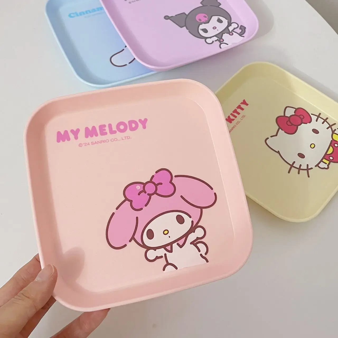 4 قطعة سانريو مرحبا كيتي كورومي لوحة لطيفة الجدول صينية القمامة يبصقون العظام لوحة البلاستيك لوحة صغيرة وجبات خفيفة لوحة لوازم المطبخ