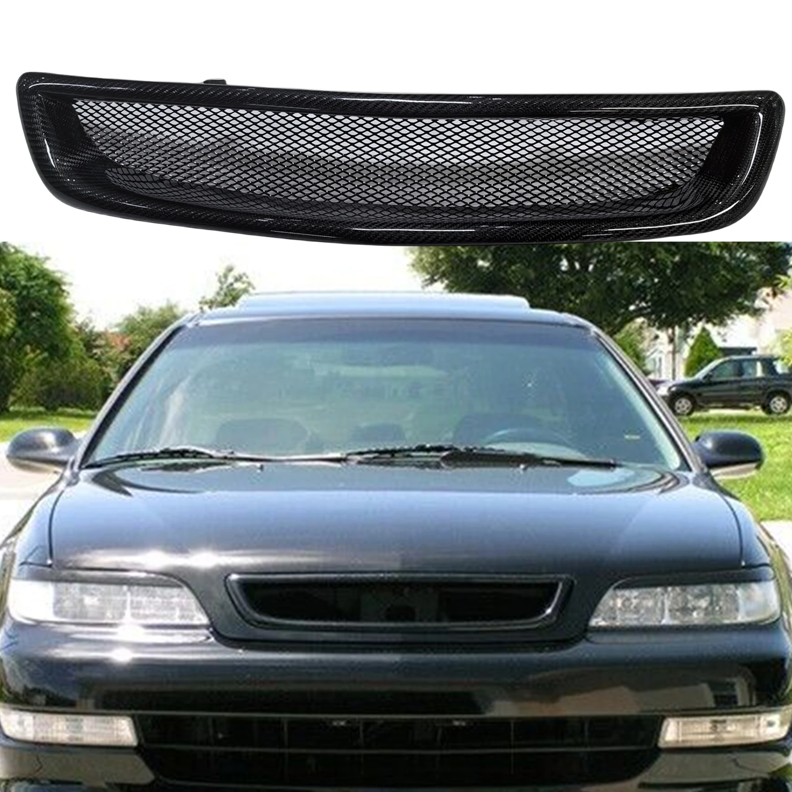 

Olangdn Front Grille Racing Grill For Acura 1997 1998 1999 Fiberglass/Real Carbon Fiber Upper Bumper Hood Mesh Body Kit Grid