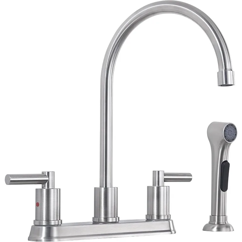 2 Handle Kitchen Sink Faucet with Side Sprayer, Two Handle 4 Holes 8 Inch Centerset Kitchen faucets with 24 inch