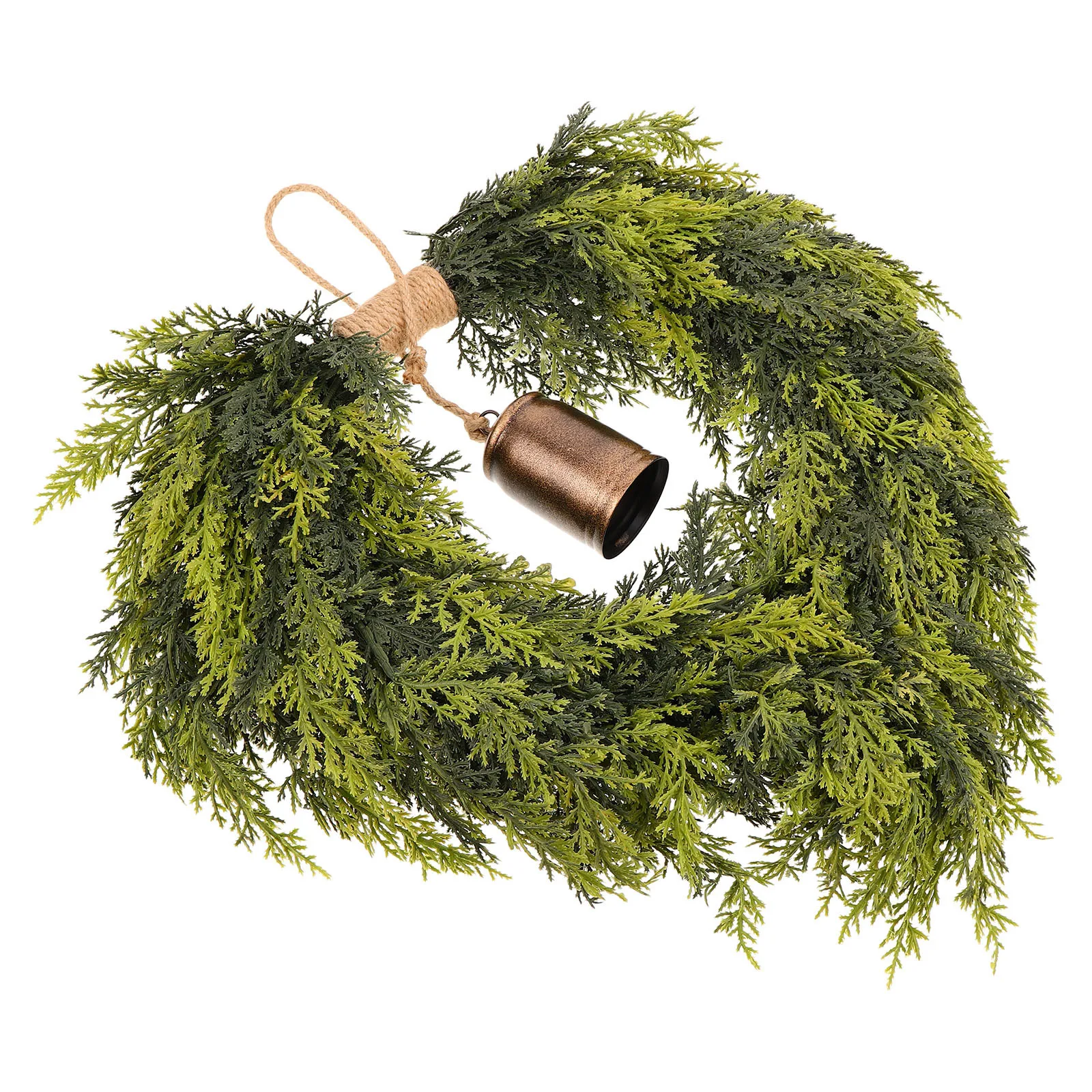 

Heart Shaped Faux Cedar Christmas Wreath Bell Pine Garland Front Door Holiday Wall Hanging Fireplace Porch Outdoor