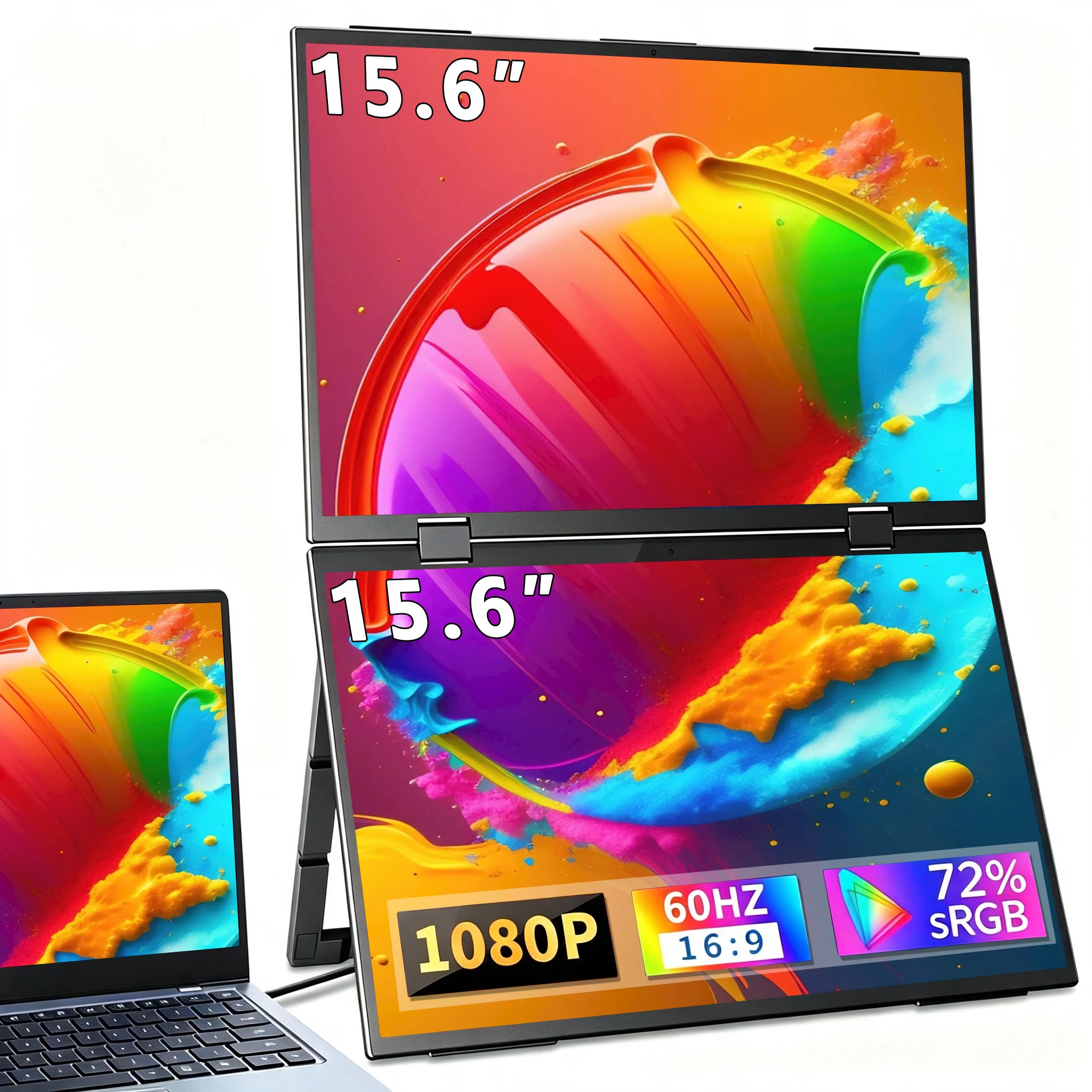 15.6 Inch Dual Portable Monitor FHD 1920*1080P IPS 72% sRGB VESA With Type-C Mini HDMI For Laptop Phone TV Mac Dack PS4/5 Switch