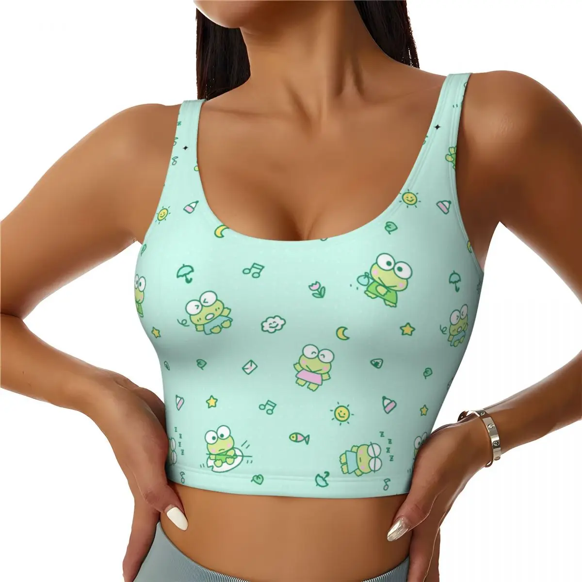 

Custom Fun Keroppi Workout Crop Tank Tops Women Disney Yoga Sports Bras