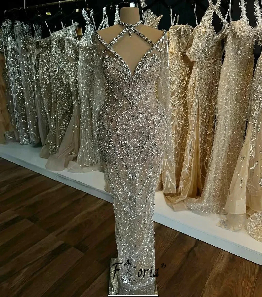 

Luxury Heavys Beads Mermaid Prom Dress Nude Fully Crystals Wedding Engagement Gowns Celebrity vestidos de fiesta elegantes 2026