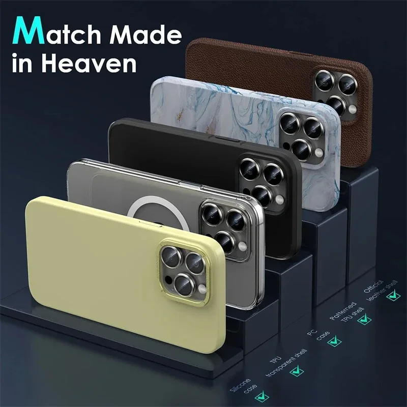 Protecteur d'objectif de caméra en métal, pour iPhone 15 14 13 12 11 Pro Max 14 15 Plus 13 12, Mini verre d'objectif de caméra pour iPhone 14 15 Pro Max