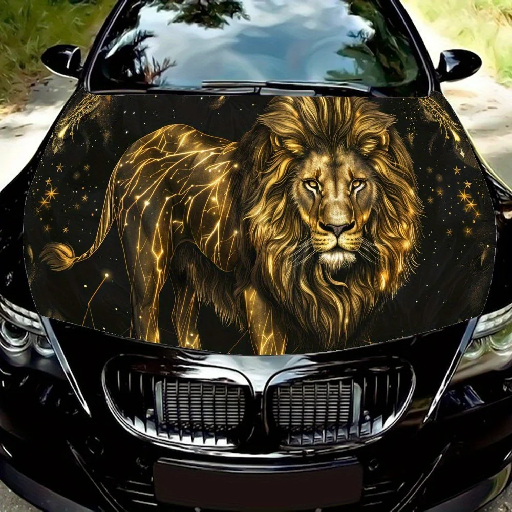 

Starry Sky Golden Lion PVC Car Vinyl Wraps for Trucks, Cars & SUVs, Self-Adhesive Waterproof Car Hood Decal, Decorative Scratch-