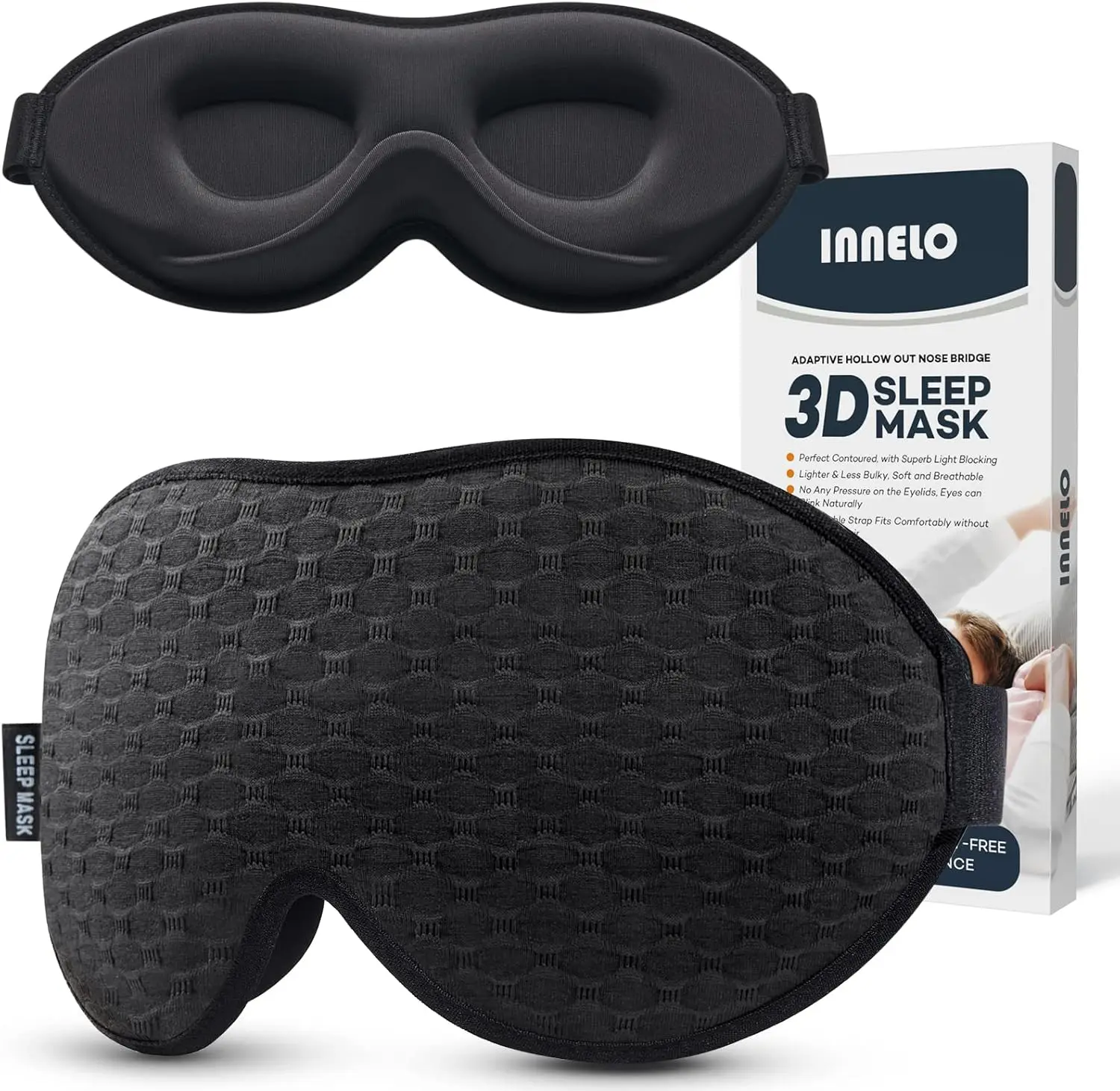 

3D-маска для сна для тех, кто спит на боку, 100% светонепроницаемая маска для глаз, без давления на глаза, для путешествий