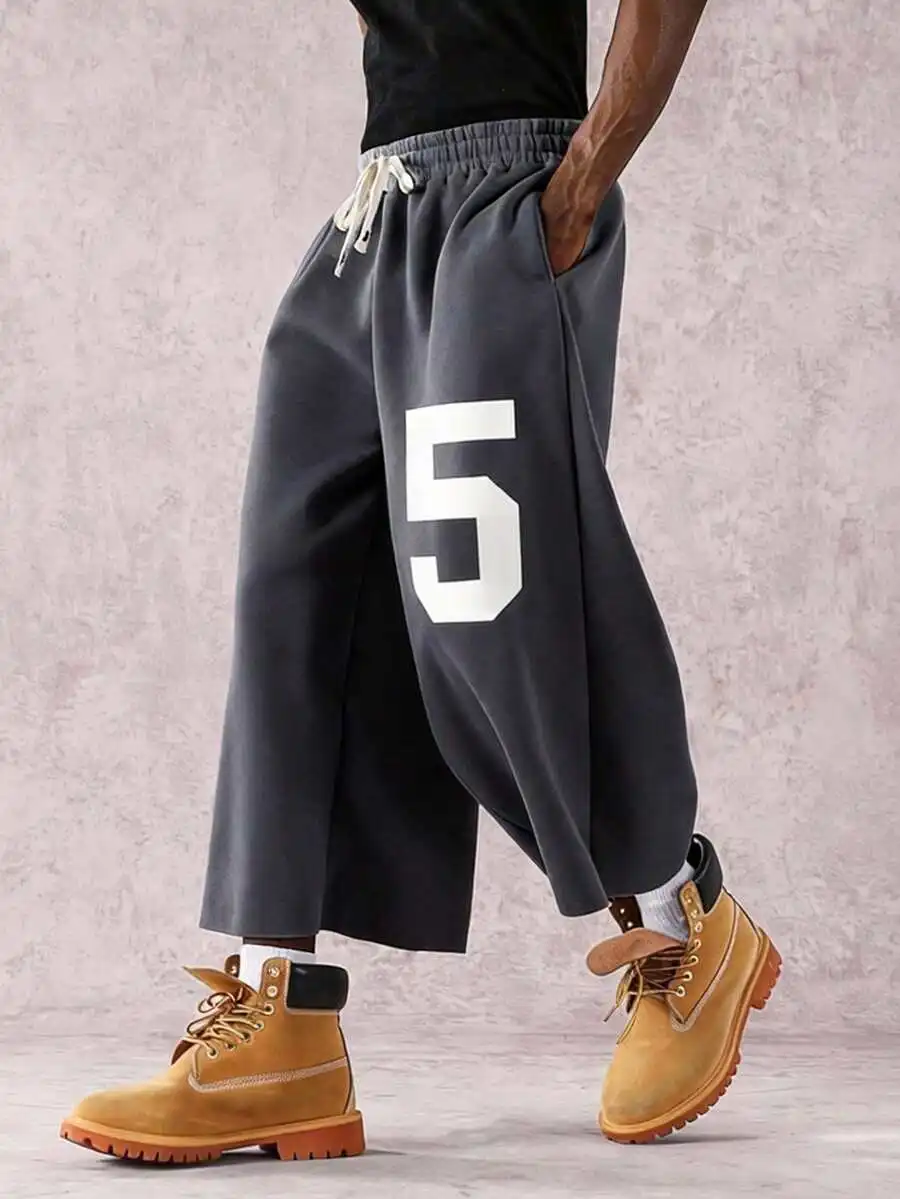 Mens Street Style Graphic Print Drawstring Waist Loose Sweatpants Casual Wide Leg Pants
