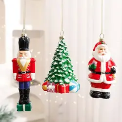 3D Santa Claus Figurine Pendant Plastic DIY ChristmasTtree Hanging Ornaments Colorful Christmas Scene Layout Supplies Door
