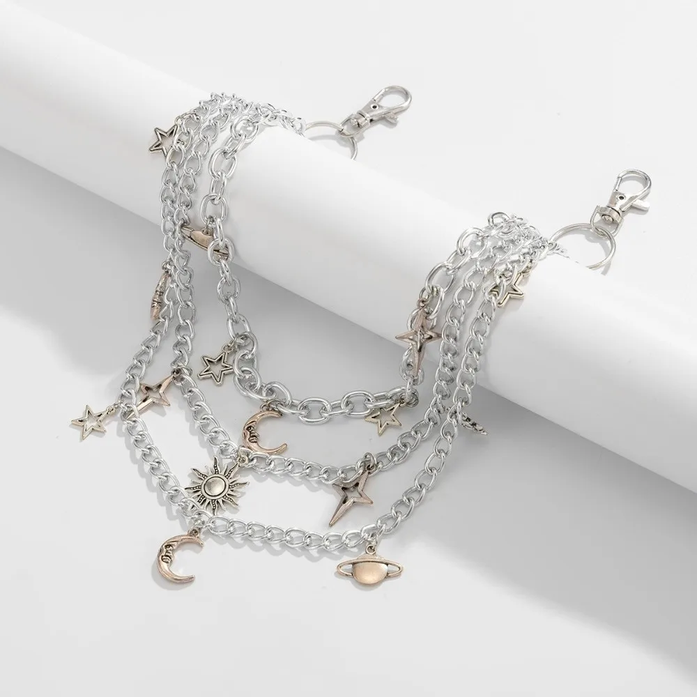 Unisex Adjustable Metal Pants Belt Chain Moon Sun Multi Layer Waist Chain Versatile Use Y2K Hip-hop Style Chain Music Festival