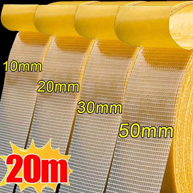 20/5m Glass Fiber Grid Adhesive Mesh Tape Transparent Waterproof Tapes High Viscosity Strapping Packing Sealed Tape Wholesale