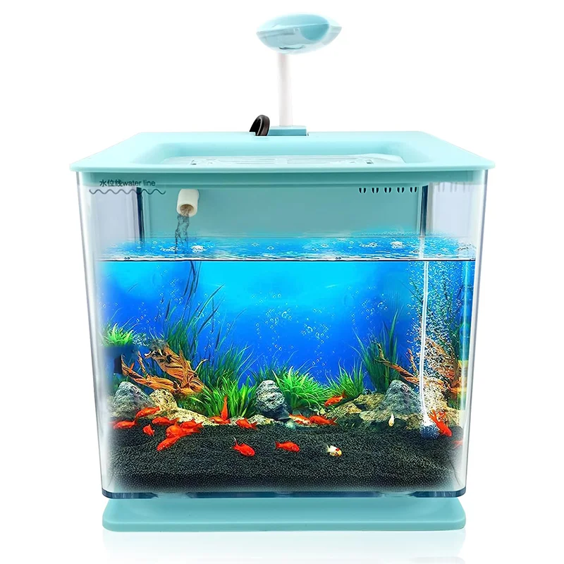 

Tabletop Fish Tank With LED Light Office Living Room Decor Mini Aquarium Built-in Bio Sponge Filter Ecological Tank For Goldfish