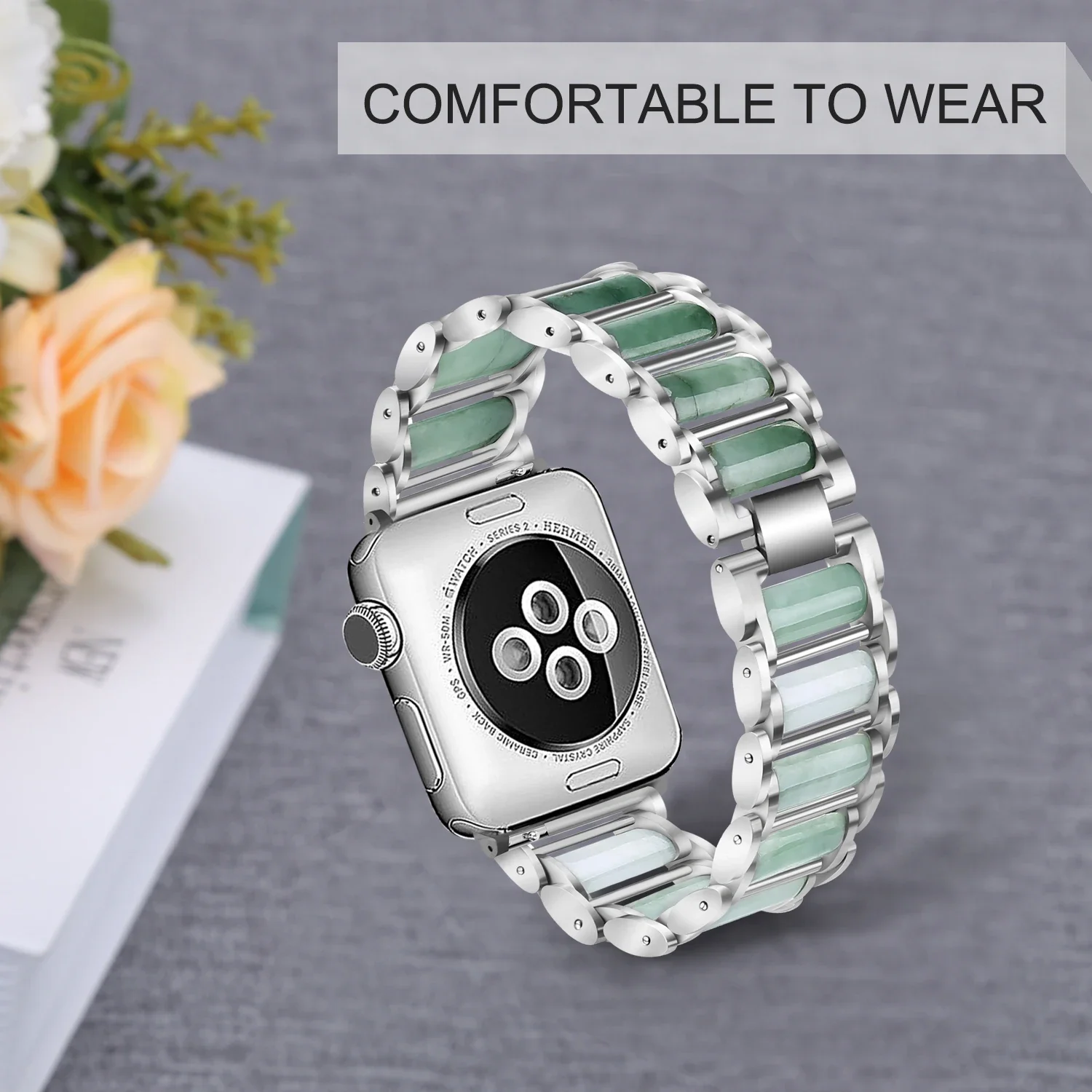 Jade jewelry+Metal Strap For Apple watch 49mm 45mm 44mm 46mm 42mm 41mm 40mm Bracelet Belt iWatch Series Ultra 10 9 8 7 6 5 4 SE